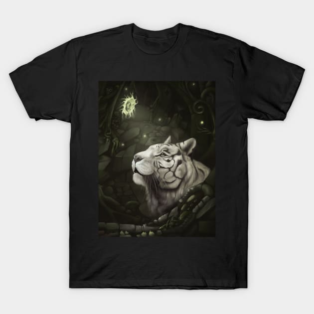 In the Cave of Spirits - Tiger Adventures T-Shirt by MonoMano
